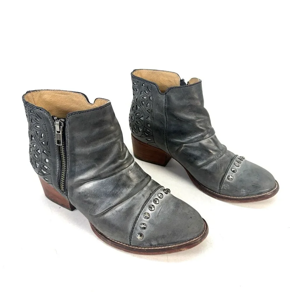 Patron Perugia Ruth Studded Ankle Boots Women Size 9M Gray Zipper Cut Out Detail